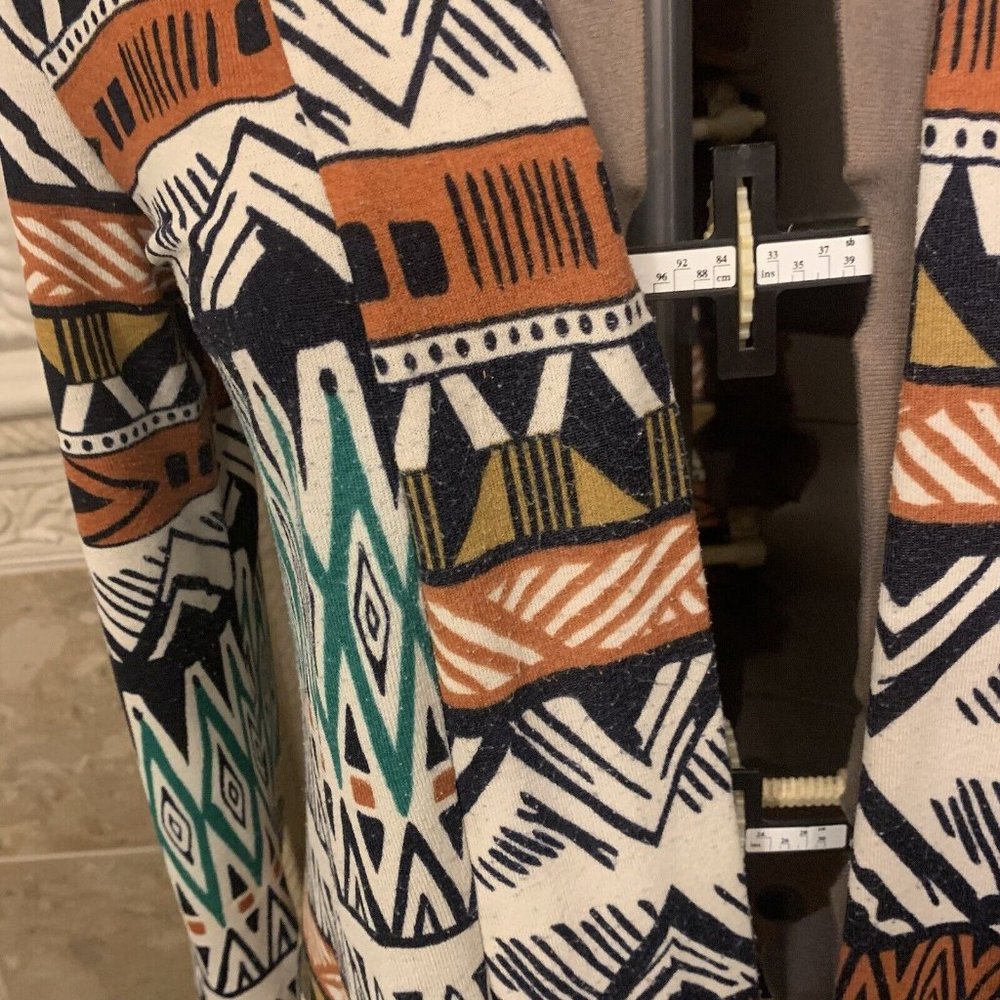 Adrienne Open Cardigan in Teal, Rust, Black & White Geometric Print - Picture 6 of 12